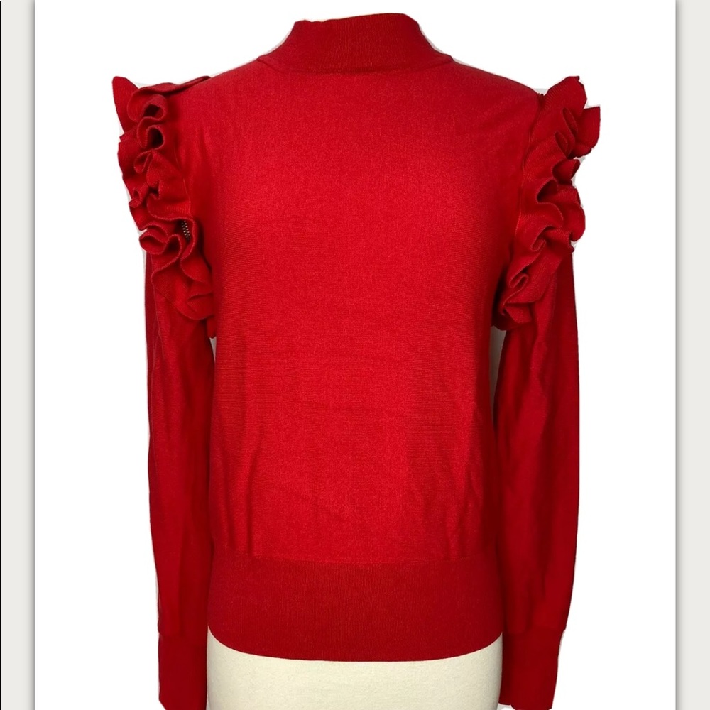 Halogen Ruffle Shoulder Zippers Sweater Red XL